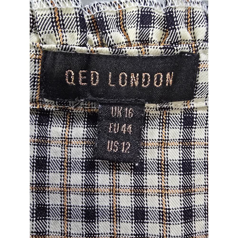 Qed London Brown Plaid Tiered Dress Size 12 | Button Front Prairie Cottagecore - Picture 9 of 16
